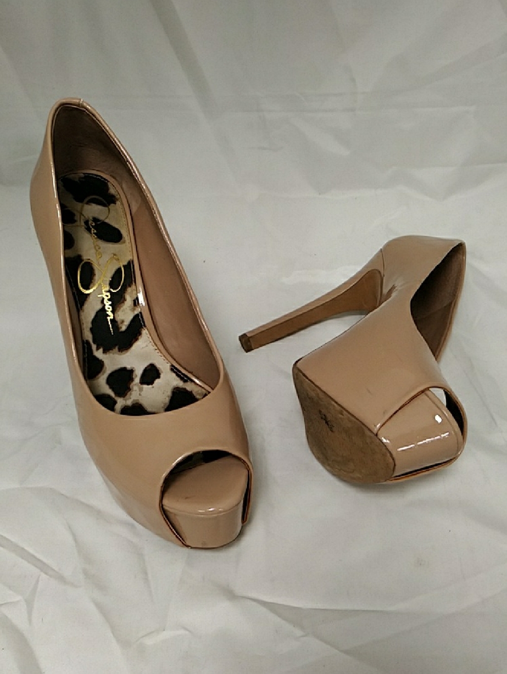Jessica Simpson JS-Carri Nude Patent Open Toe Hidden Platforms 8.5B